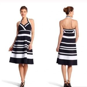 White House Black Market Women's Black & White Striped Halter Dress